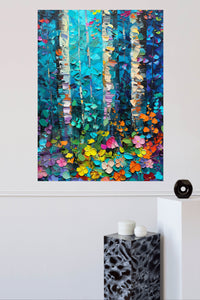 Vivid Birch Garden metal wall art displayed in a modern interior