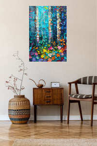 Vivid Birch Garden metal wall art displayed in a contemporary living space