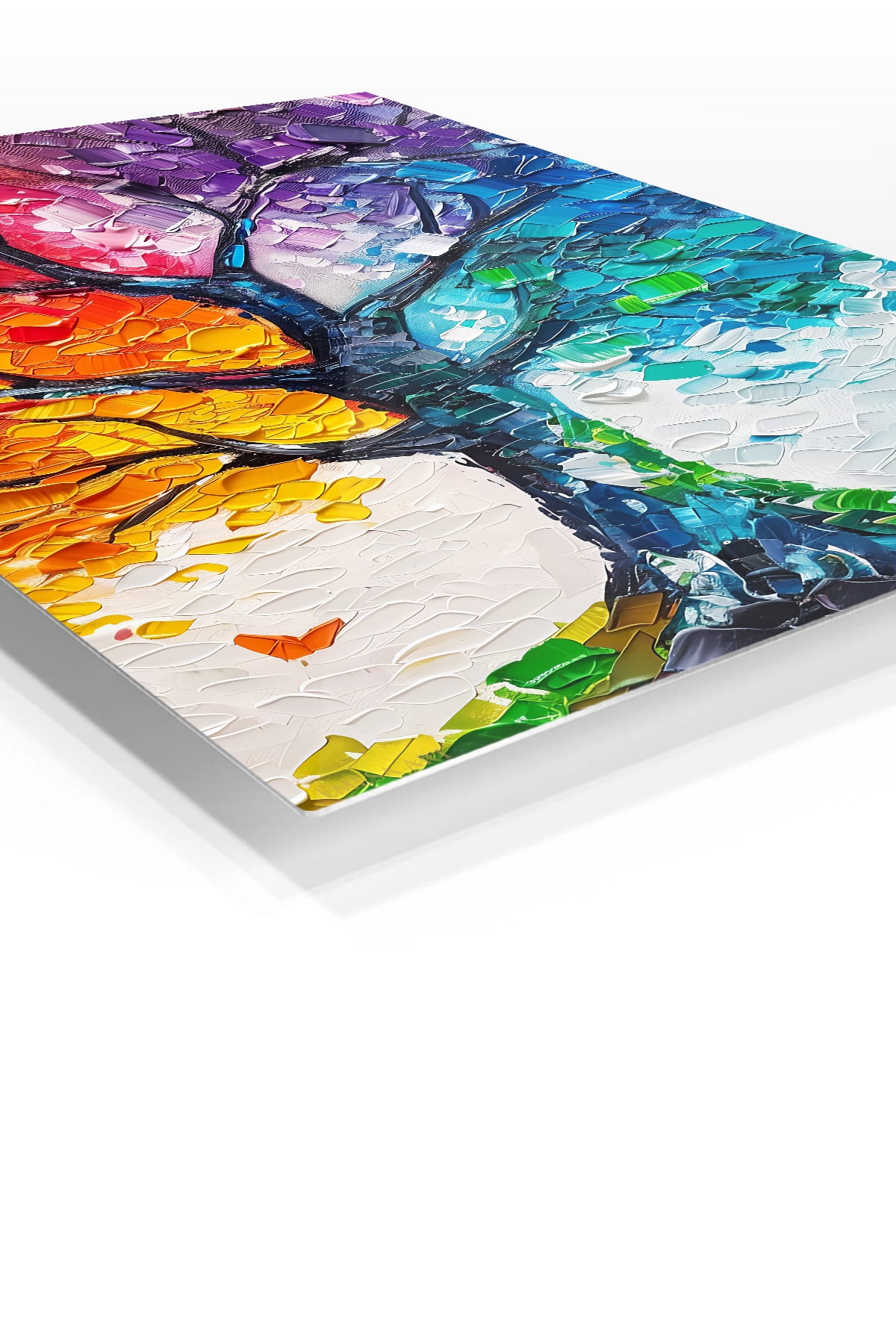 Prismatic Seasons Tree premium metal wall art – angled view