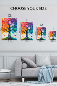 EMESA metal wall art size comparison guide for Prismatic Seasons Tree