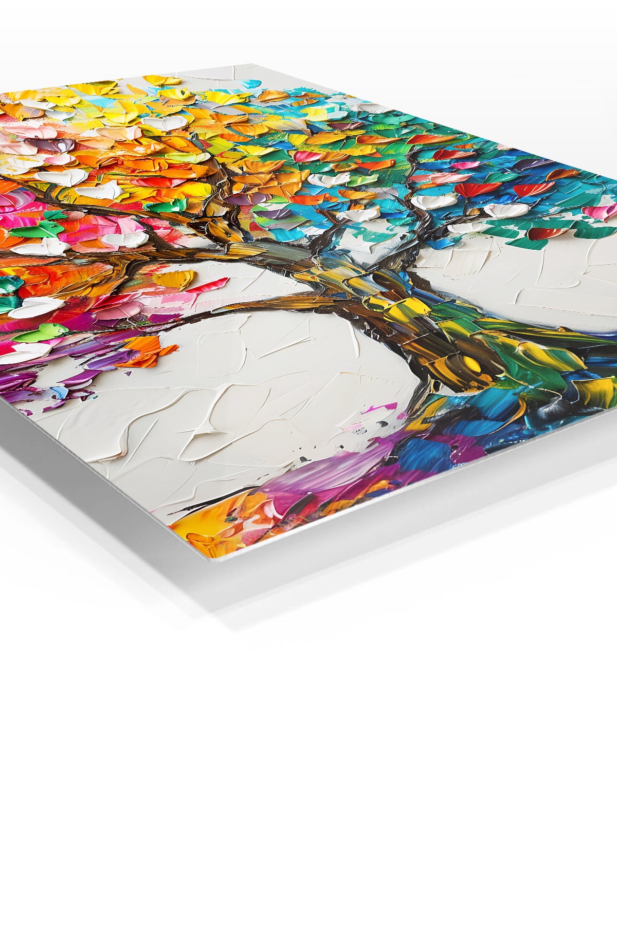 Blooming Color Tree premium metal wall art – angled view