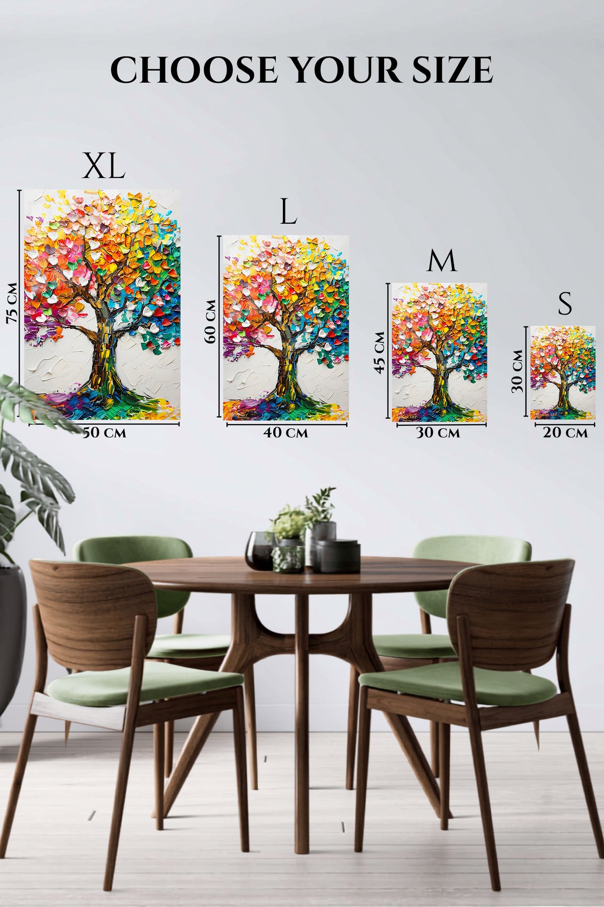 EMESA metal wall art size comparison guide for Blooming Color Tree