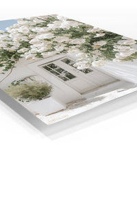 White Blossom Courtyard premium metal wall art – angled view