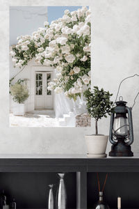 White Blossom Courtyard metal wall art displayed in a modern interior