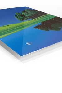 Moonlit Green Reflection premium metal wall art – angled view