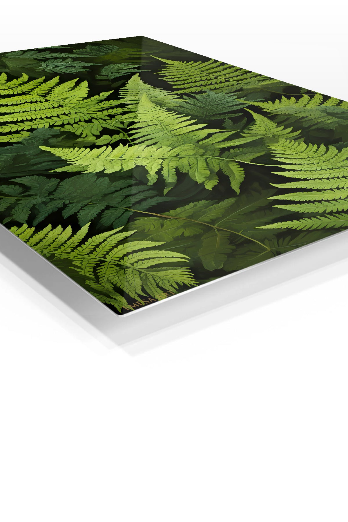 Lush Green Fern Canopy premium metal wall art – angled view