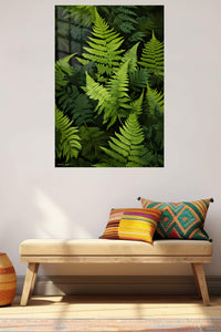 Lush Green Fern Canopy metal wall art displayed in a contemporary living space