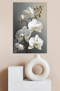 White Orchid Elegance metal wall art displayed in a modern interior