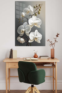 White Orchid Elegance metal wall art displayed in a contemporary living space