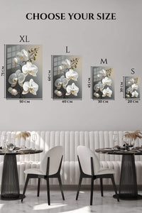 EMESA metal wall art size comparison guide for White Orchid Elegance