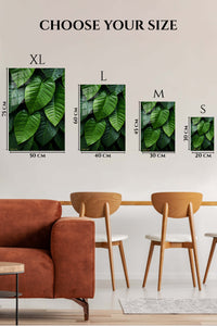 EMESA metal wall art size comparison guide for Rain-Kissed Tropical Leaves