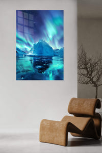 Aurora Iceberg Reflections metal wall art displayed in a contemporary living space