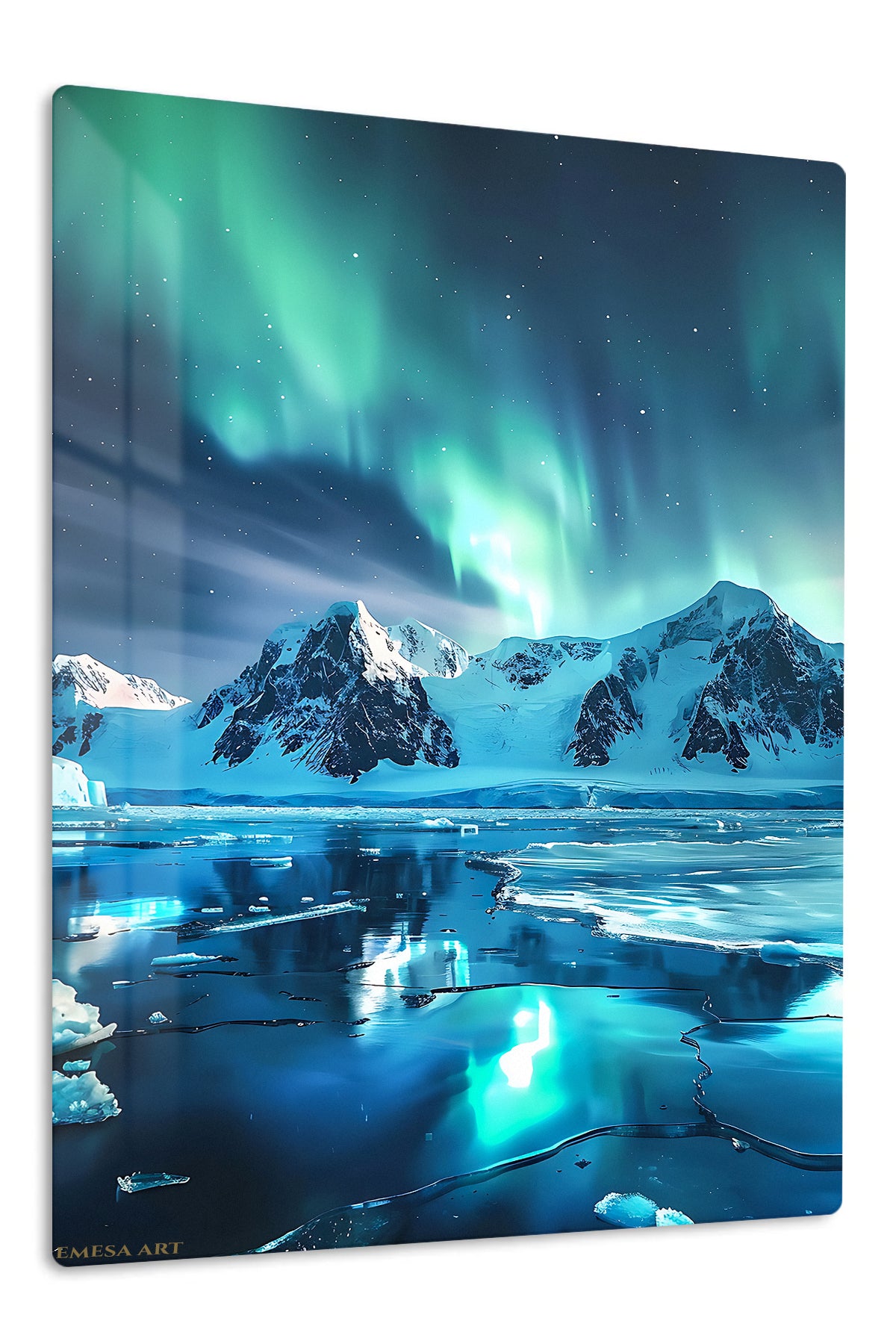 Aurora Over Frozen Peaks premium metal wall art – front view