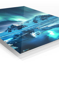Aurora Over Frozen Peaks premium metal wall art – angled view