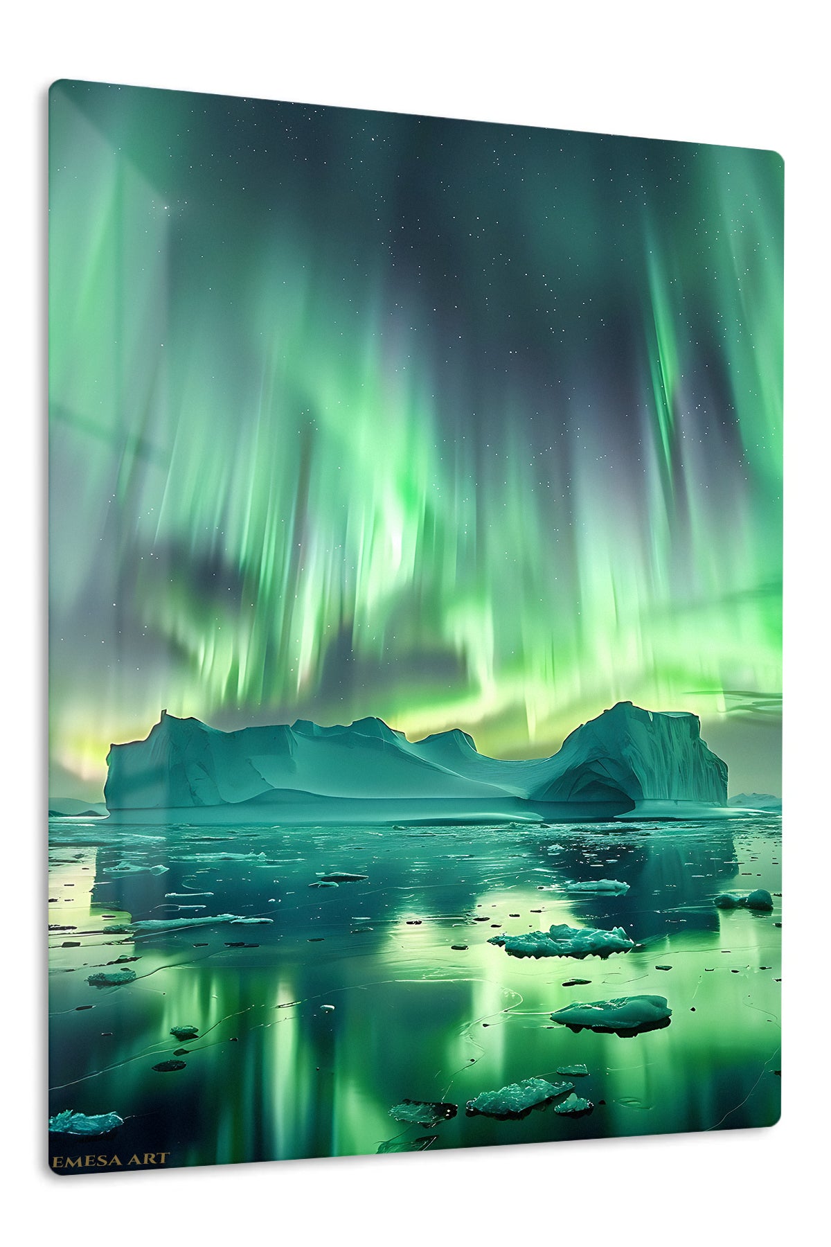 Emerald Aurora Over Iceberg premium metal wall art – front view