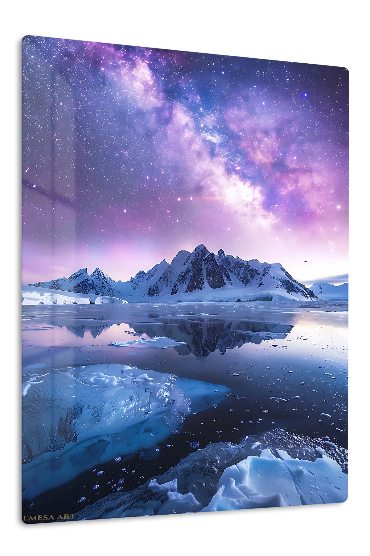 Violet Milky Way Over Frozen Peaks premium metal wall art – front view