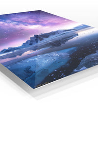 Violet Milky Way Over Frozen Peaks premium metal wall art – angled view