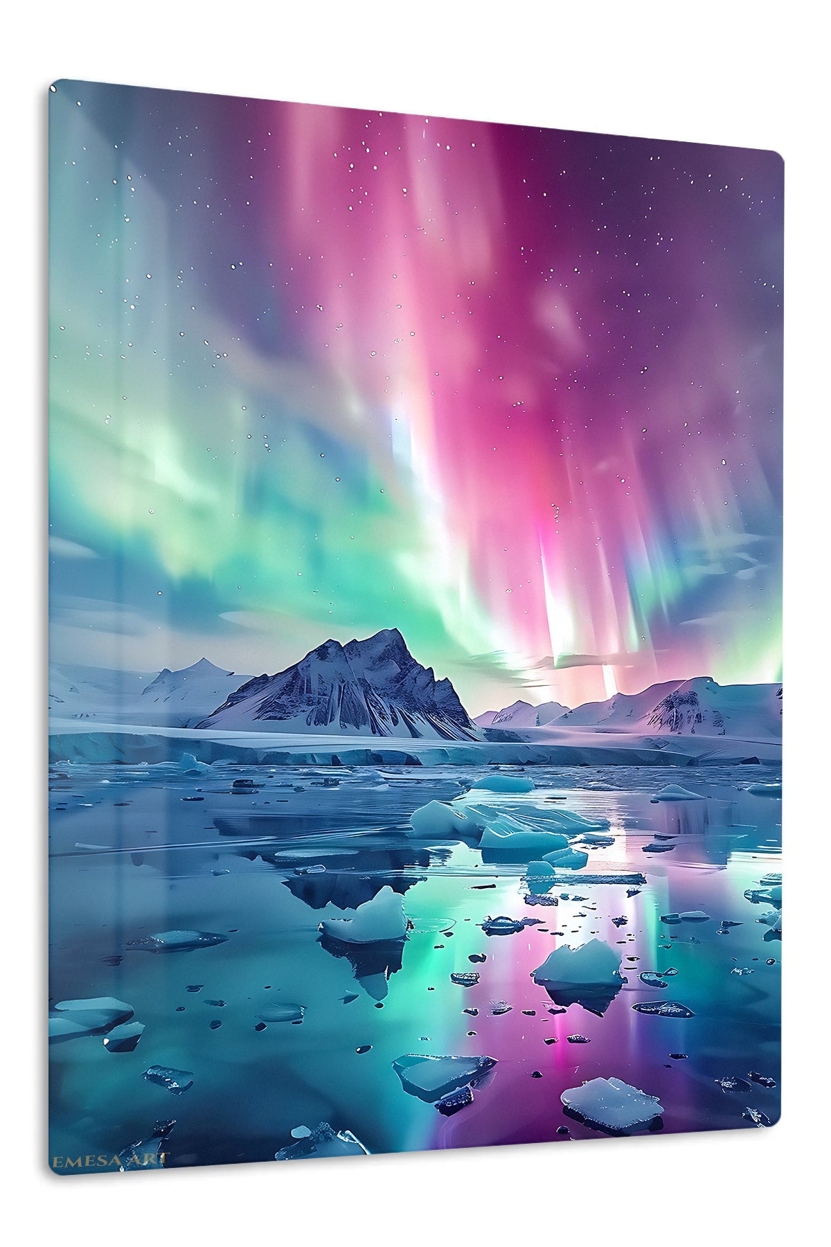 Aurora Over Frozen Peaks premium metal wall art – front view