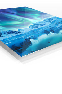 Aurora Over Frozen Peaks premium metal wall art – angled view