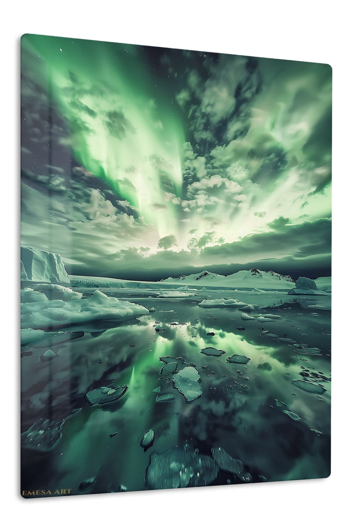 Emerald Aurora Over Ice premium metal wall art – front view