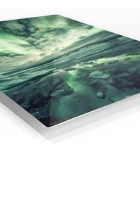 Emerald Aurora Over Ice premium metal wall art – angled view