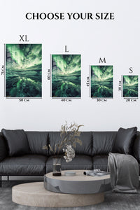 EMESA metal wall art size comparison guide for Emerald Aurora Over Ice