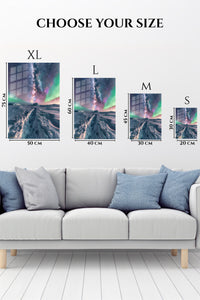 EMESA metal wall art size comparison guide for Aurora Over Frozen Ridge