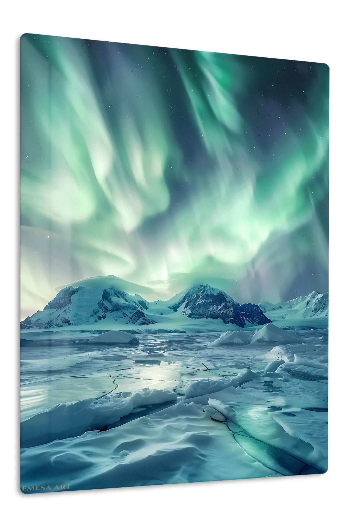 Aurora Over Frozen Peaks premium metal wall art – front view