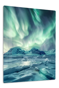 Aurora Over Frozen Peaks premium metal wall art – front view