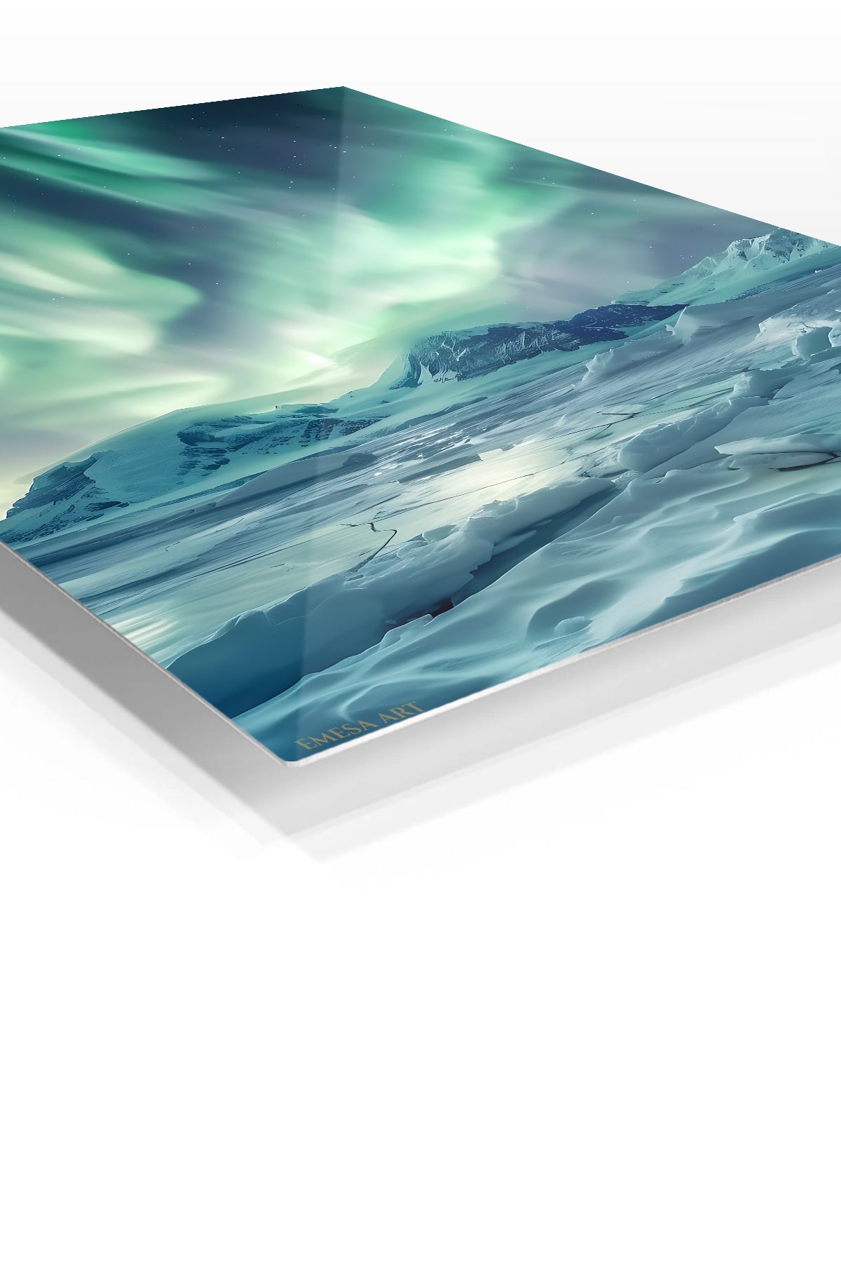 Aurora Over Frozen Peaks premium metal wall art – angled view