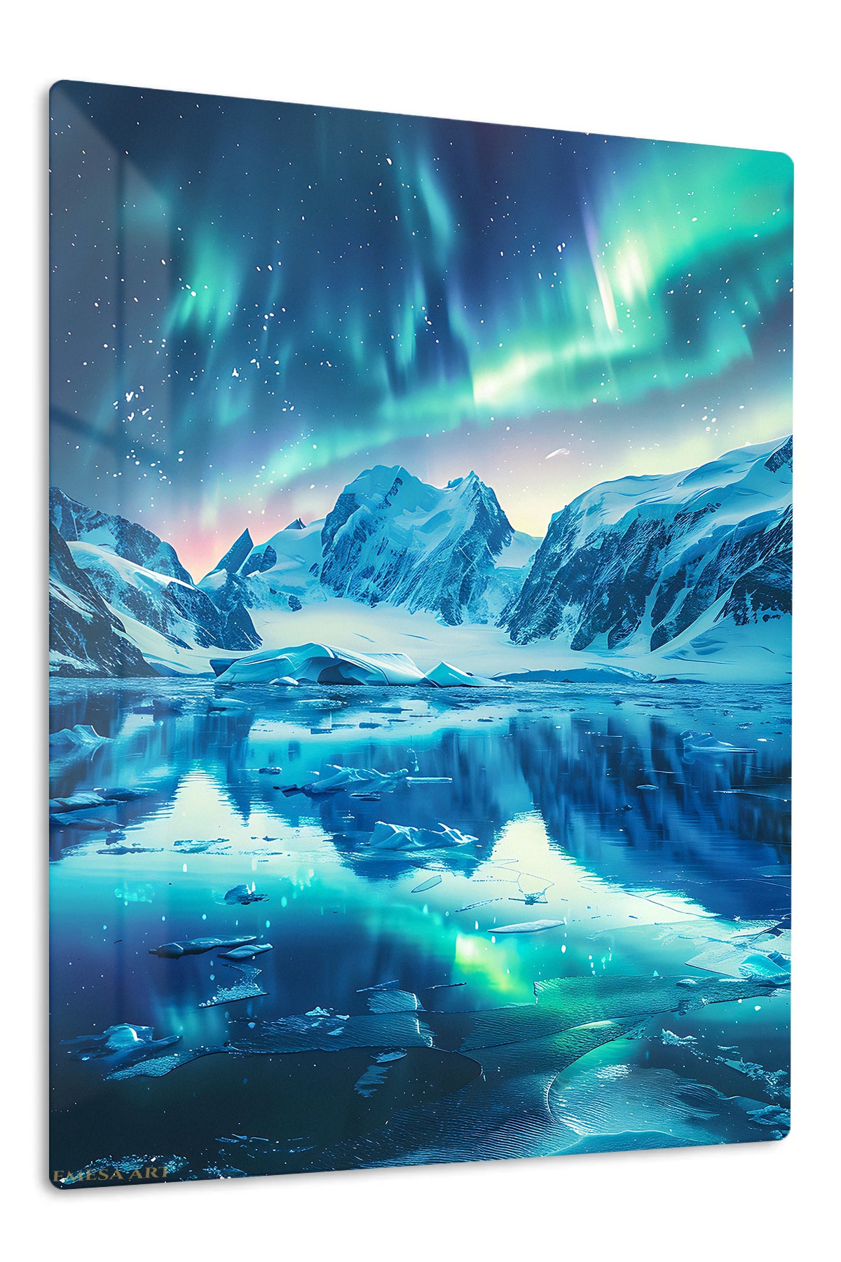 Aurora Over Frozen Peaks premium metal wall art – front view