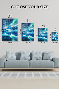 EMESA metal wall art size comparison guide for Aurora Over Frozen Peaks