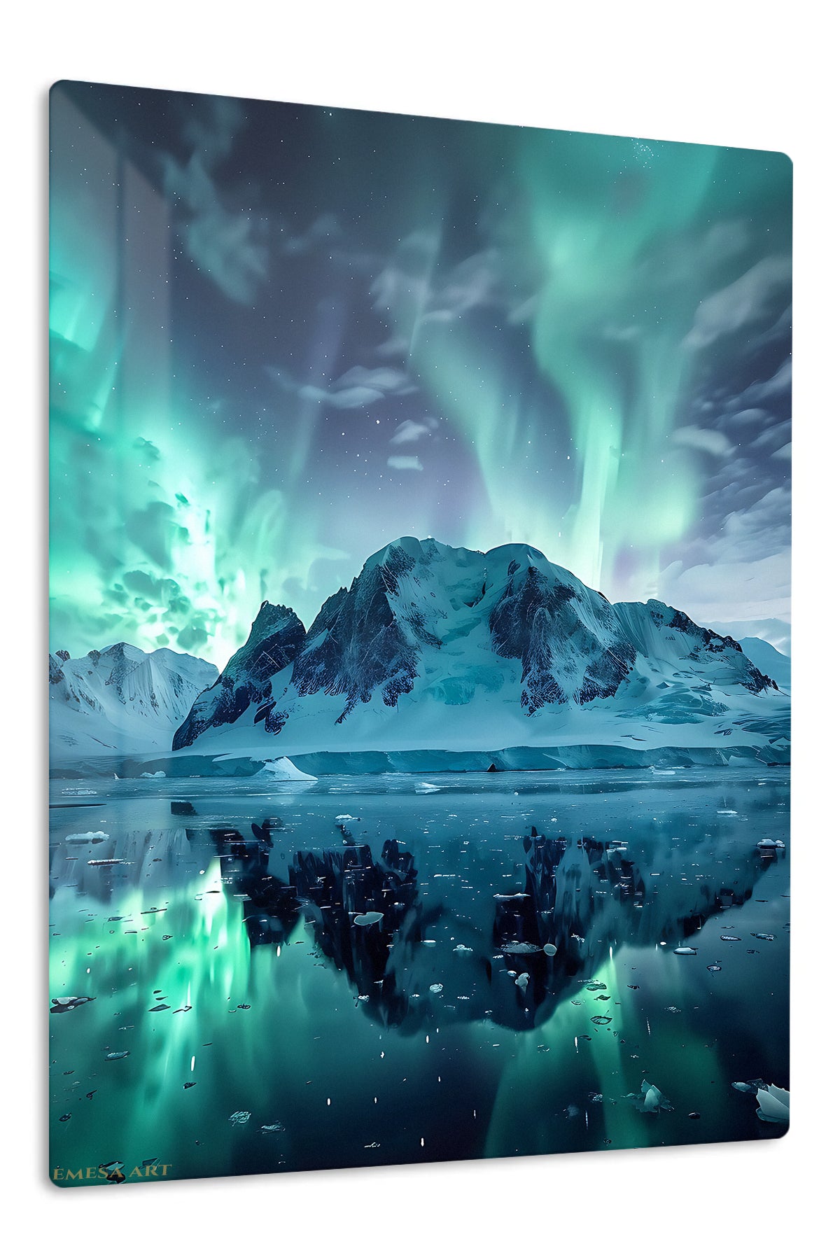 Aurora Over Frozen Peaks premium metal wall art – front view