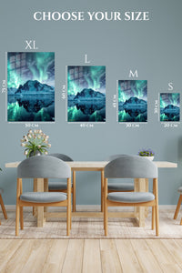 EMESA metal wall art size comparison guide for Aurora Over Frozen Peaks