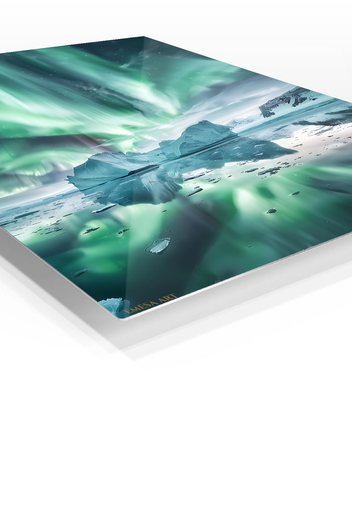 Aurora Over Frozen Lagoon premium metal wall art – angled view