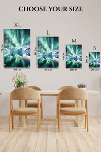 EMESA metal wall art size comparison guide for Aurora Over Frozen Lagoon