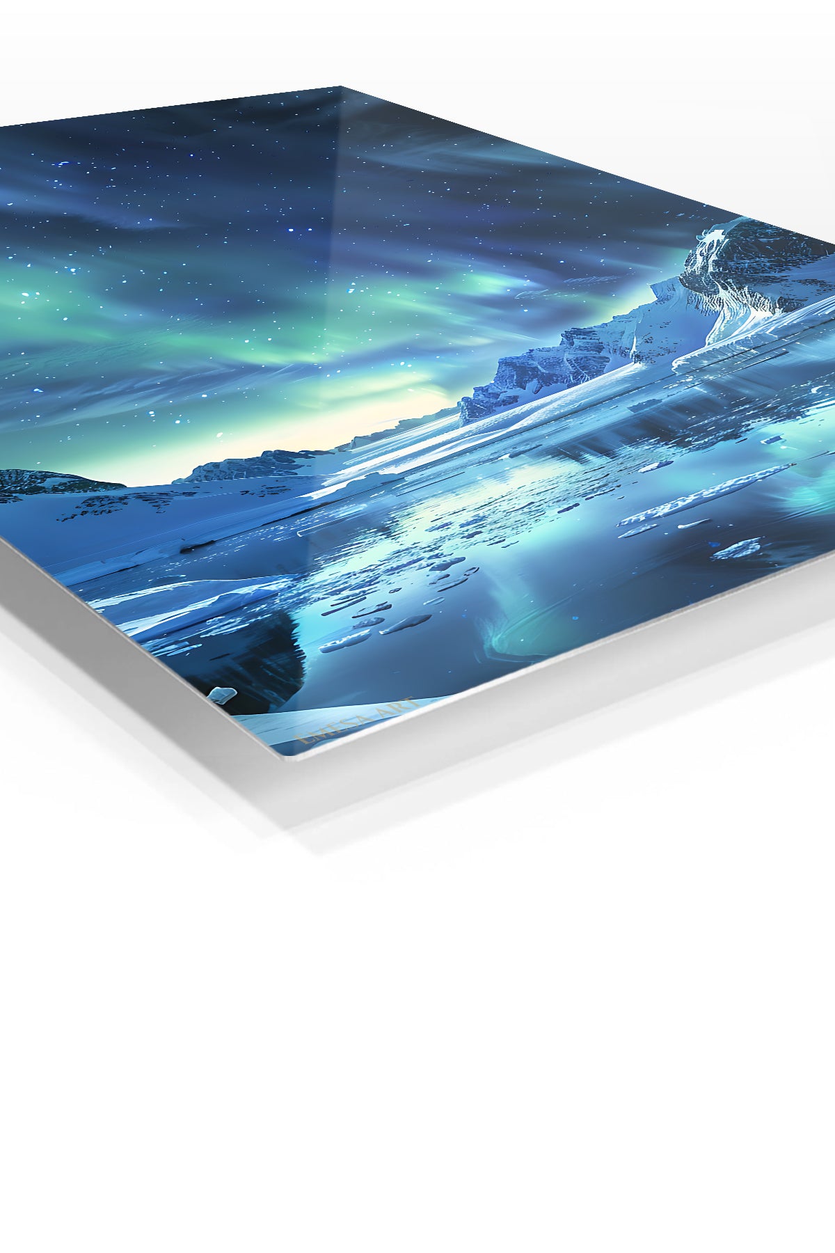 Aurora Over Frozen Mountain Lake premium metal wall art – angled view