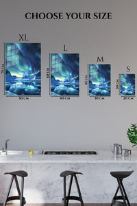 EMESA metal wall art size comparison guide for Aurora Over Frozen Mountain Lake