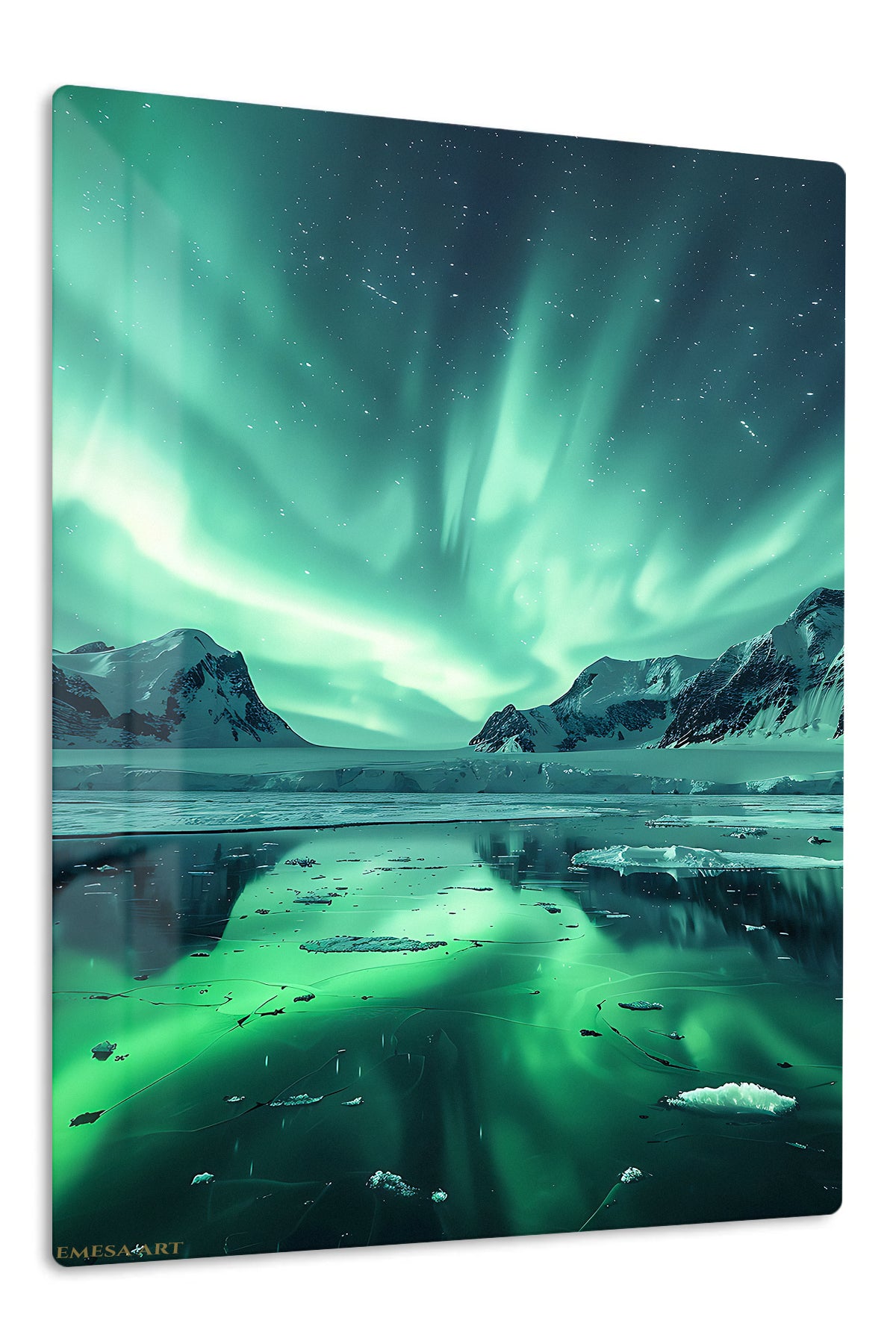 Aurora Over Frozen Peaks premium metal wall art – front view