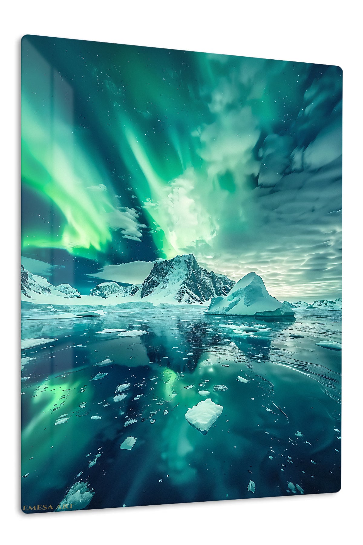 Aurora Over Frozen Peaks premium metal wall art – front view