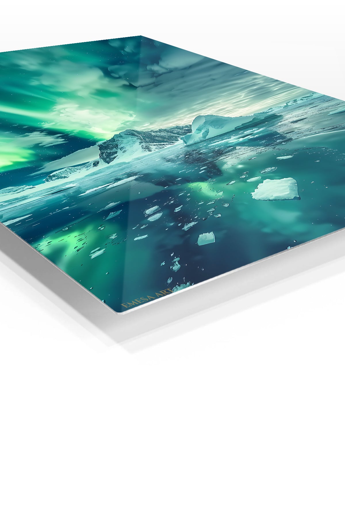 Aurora Over Frozen Peaks premium metal wall art – angled view