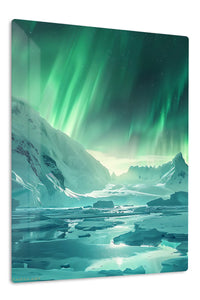 Emerald Aurora Over Frozen Peaks premium metal wall art – front view