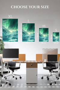 EMESA metal wall art size comparison guide for Emerald Aurora Over Frozen Peaks