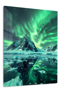 Emerald Aurora Over Icy Peaks premium metal wall art – front view