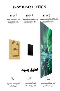Magnetic mounting installation guide for Emerald Aurora Over Icy Peaks metal wall art