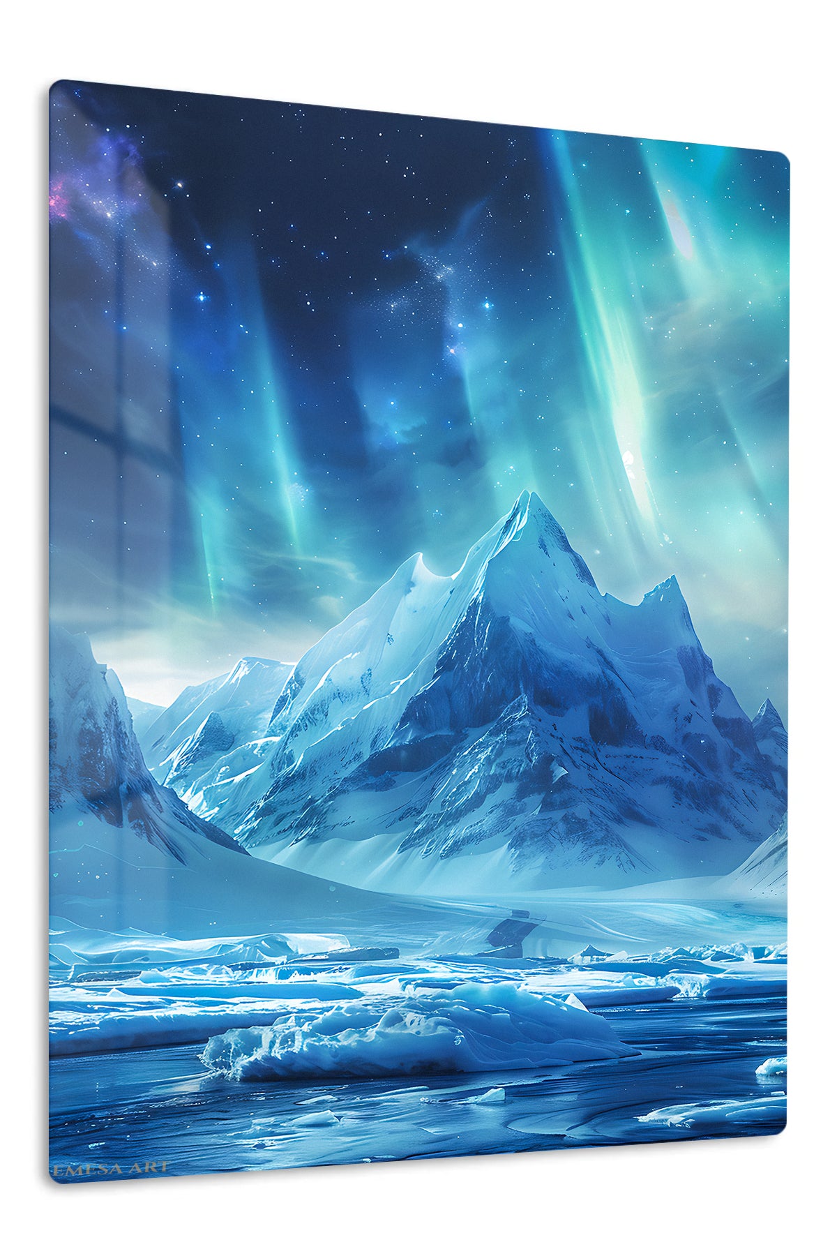 Aurora Over Frozen Peaks premium metal wall art – front view