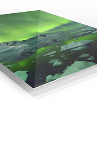 Emerald Aurora Over Icebergs premium metal wall art – angled view