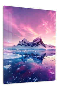Pink Aurora Mountain Reflection premium metal wall art – front view