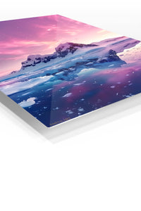 Pink Aurora Mountain Reflection premium metal wall art – angled view