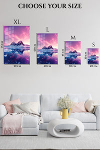 EMESA metal wall art size comparison guide for Pink Aurora Mountain Reflection
